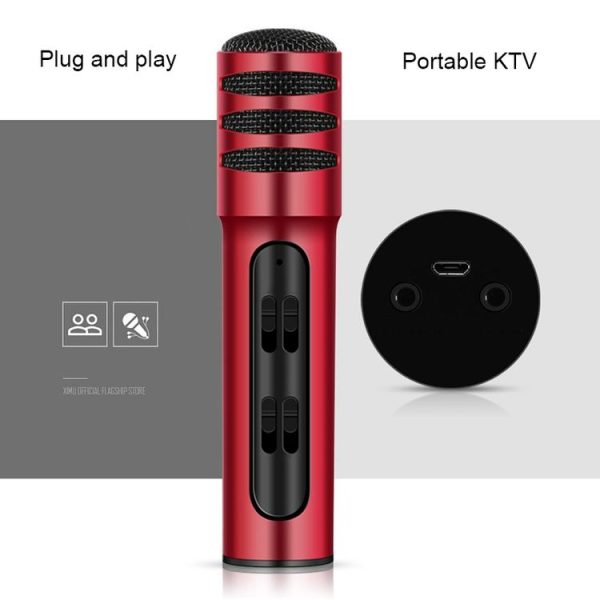 BGN-C7 Condenser Microphone Dual Mobile Phone Karaoke Live Singing Microphone Built-in Sound Card (Red) - Image 4