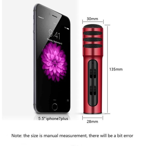 BGN-C7 Condenser Microphone Dual Mobile Phone Karaoke Live Singing Microphone Built-in Sound Card (Red) - Image 5