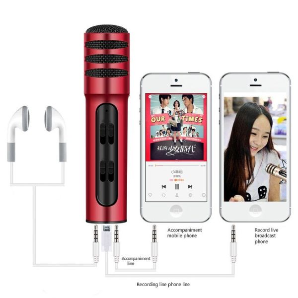BGN-C7 Condenser Microphone Dual Mobile Phone Karaoke Live Singing Microphone Built-in Sound Card (Red) - Image 6