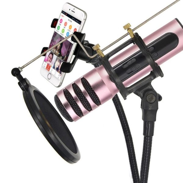 BGN-C7 Condenser Microphone Dual Mobile Phone Karaoke Live Singing Microphone Built-in Sound Card (Red) - Image 7