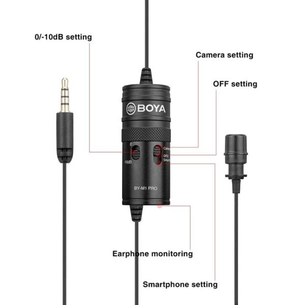 BOYA BY-M1 PRO Universal 3.5mm Plug Omni-directional Lavalier Microphone, Cable Length: 6m (Black) - Image 5