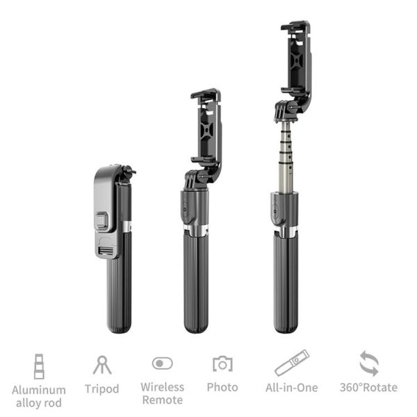 L03 Aluminum Alloy Foldable Bluetooth Tripod Selfie Stick (Black) - Image 3