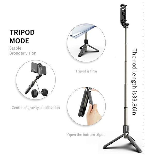 L03 Aluminum Alloy Foldable Bluetooth Tripod Selfie Stick (Black) - Image 4