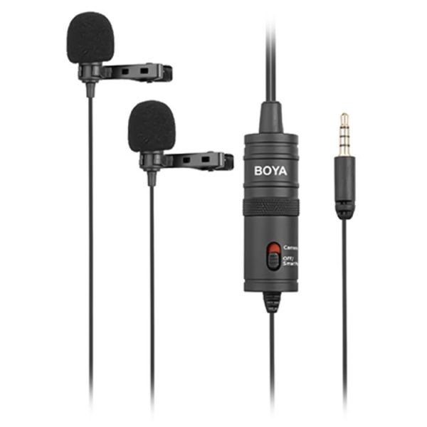 BOYA BY-M1DM Universal 3.5mm Plug Dual Omni-directional Lavalier Microphone, Cable Length: 4m