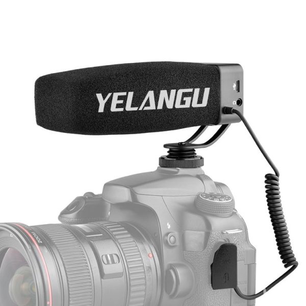 YELANG MIC09 Shotgun Gain Condenser Broadcast Microphone with Windshield for Canon / Nikon / Sony DSLR Cameras, Smartphones (Black)
