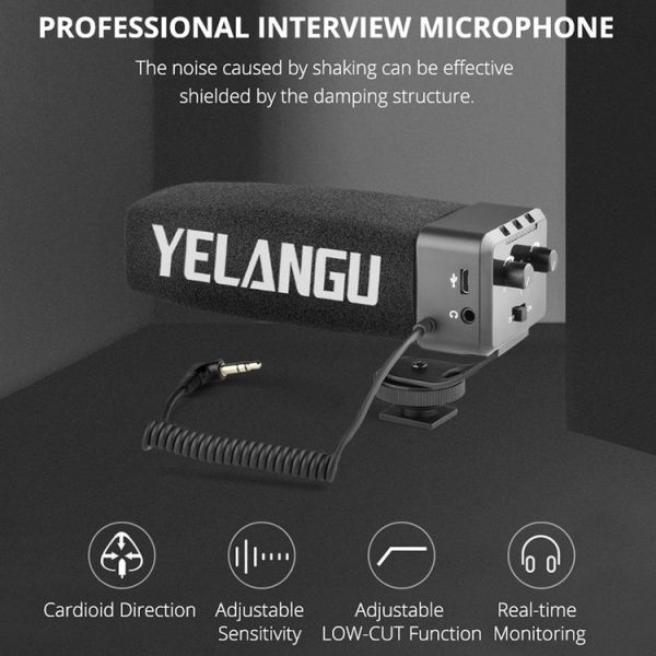 YELANG MIC09 Shotgun Gain Condenser Broadcast Microphone with Windshield for Canon / Nikon / Sony DSLR Cameras, Smartphones (Black) - Image 2