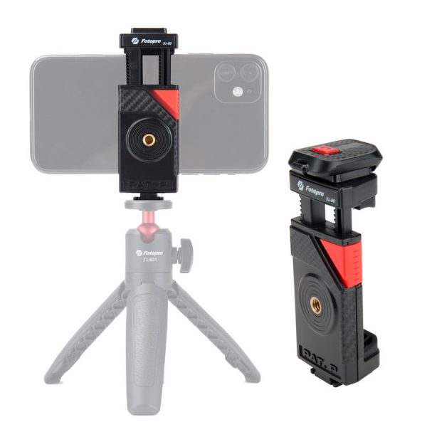 Fotopro SJ-89 Carbon Fiber Texture Tripod Mount Adapter Phone Clamp Bracket with Cold Shoe (Black)