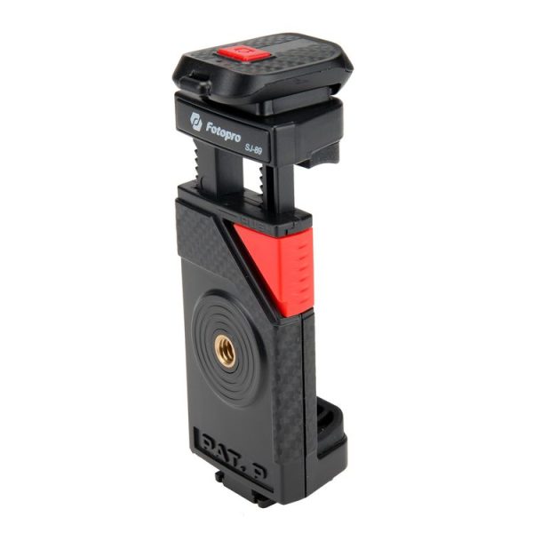 Fotopro SJ-89 Carbon Fiber Texture Tripod Mount Adapter Phone Clamp Bracket with Cold Shoe (Black) - Image 2