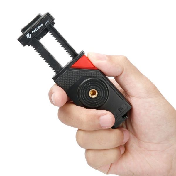 Fotopro SJ-89 Carbon Fiber Texture Tripod Mount Adapter Phone Clamp Bracket with Cold Shoe (Black) - Image 5