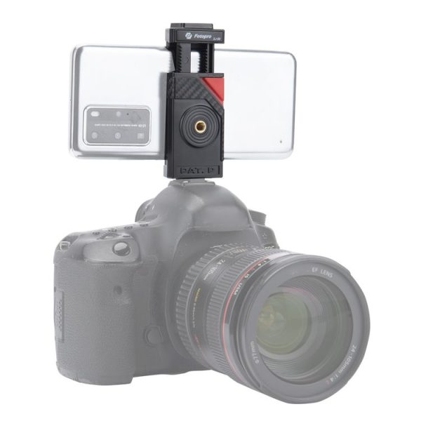 Fotopro SJ-89 Carbon Fiber Texture Tripod Mount Adapter Phone Clamp Bracket with Cold Shoe (Black) - Image 6