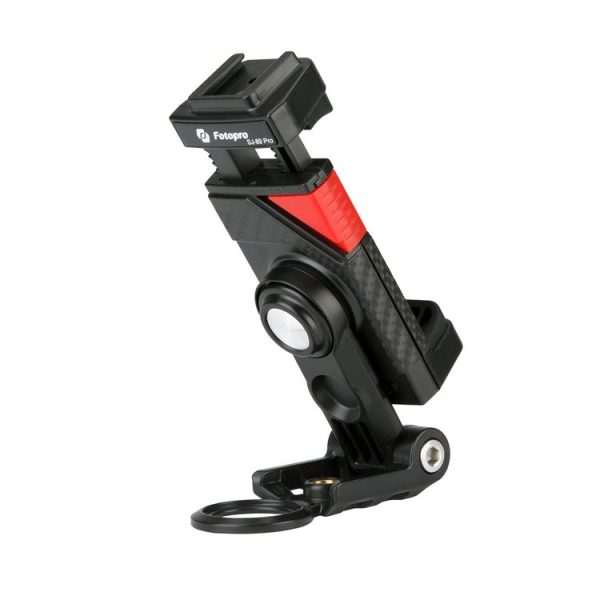 Fotopro SJ-89 Pro Carbon Fiber Texture Horizontal and Vertical Tripod Mount Adapter Phone Clamp Bracket with Cold Shoe (Black) - Image 2