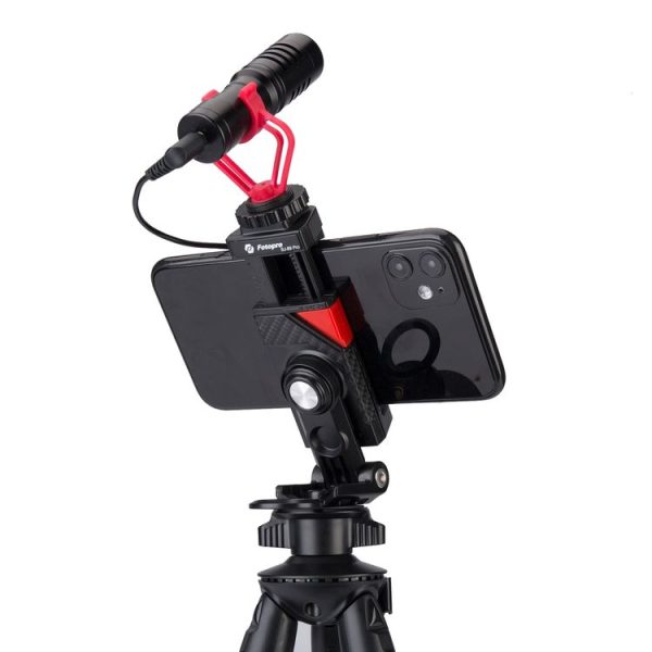 Fotopro SJ-89 Pro Carbon Fiber Texture Horizontal and Vertical Tripod Mount Adapter Phone Clamp Bracket with Cold Shoe (Black) - Image 4