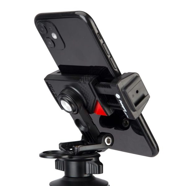 Fotopro SJ-89 Pro Carbon Fiber Texture Horizontal and Vertical Tripod Mount Adapter Phone Clamp Bracket with Cold Shoe (Black) - Image 5