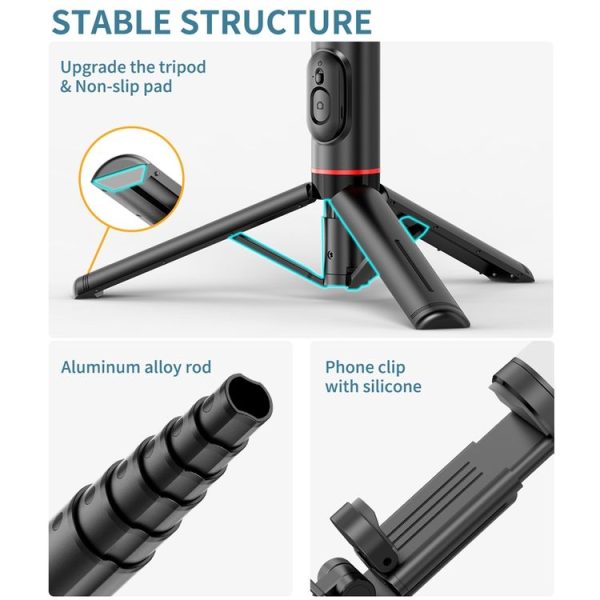 Q12s Bluetooth Remote Control Rotatable Fill Light Tripod Selfie Stick - Image 3