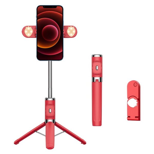 M01S Bluetooth Remote Control Dual Fill Light Tripod Selfie Stick (Red)