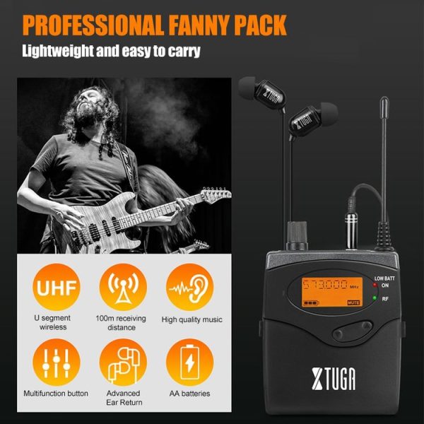 XTUGA RW2080 UHF Wireless Stage Singer In-Ear Monitor System Single BodyPack Receiver - Image 6