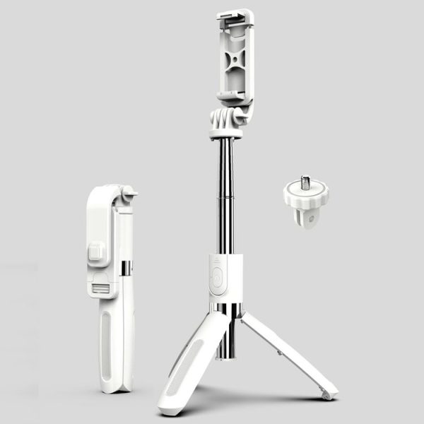 L02 100cm Multi-function Adjustable Bluetooth Self-timer Pole Tripod Selfie Stick (White)