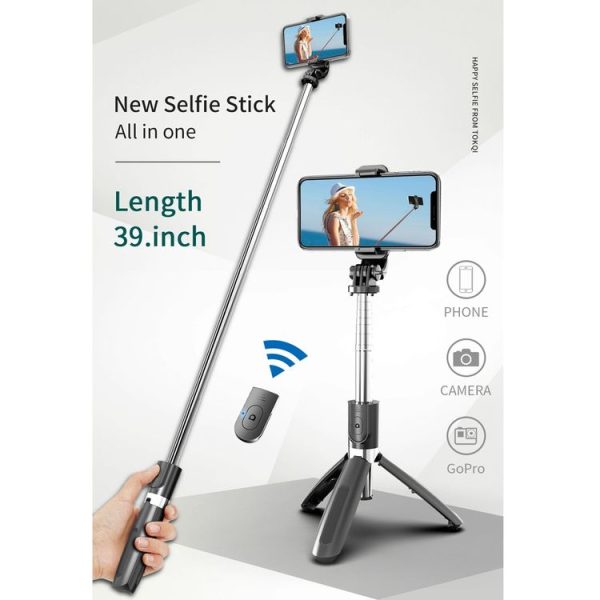 L02 100cm Multi-function Adjustable Bluetooth Self-timer Pole Tripod Selfie Stick (White) - Image 2