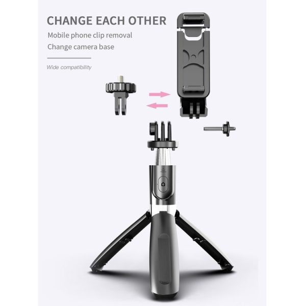 L02 100cm Multi-function Adjustable Bluetooth Self-timer Pole Tripod Selfie Stick (White) - Image 3