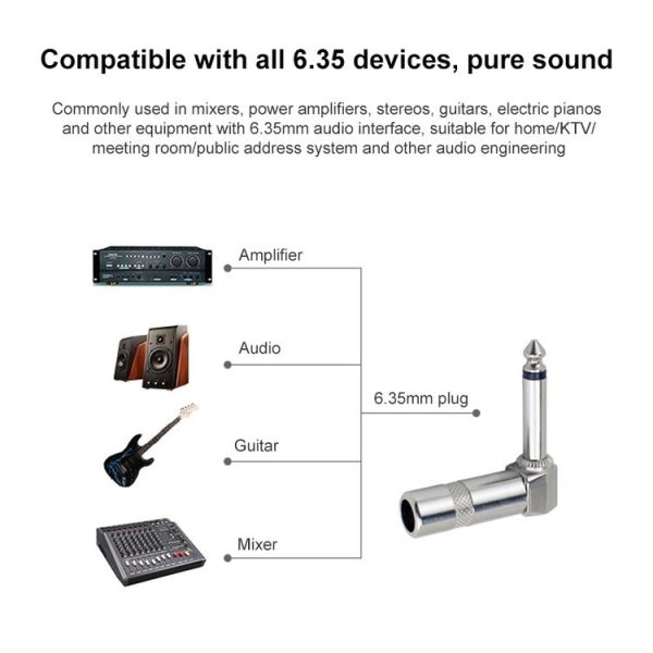 1 / 4 Inch 6.35mm Audio Mono Plug L-shaped Right Angle Screw Jack Male Guitar Audio Connector - Image 5