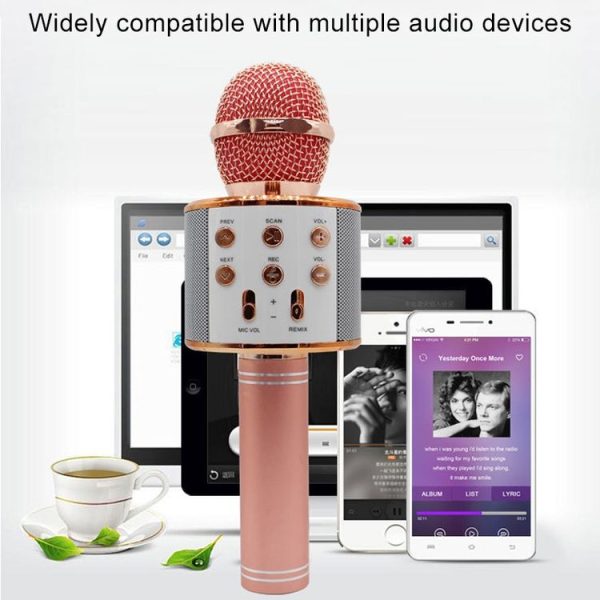 WS-858 Metal High Sound Quality Handheld KTV Karaoke Recording Bluetooth Wireless Microphone, for Notebook, PC, Speaker, Headphone, iPad, iPhone, Galaxy, Huawei, Xiaomi, LG, HTC and Other Smart Phones (Gold) - Image 11