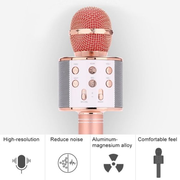 WS-858 Metal High Sound Quality Handheld KTV Karaoke Recording Bluetooth Wireless Microphone, for Notebook, PC, Speaker, Headphone, iPad, iPhone, Galaxy, Huawei, Xiaomi, LG, HTC and Other Smart Phones (Gold) - Image 6