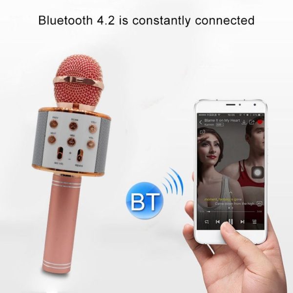 WS-858 Metal High Sound Quality Handheld KTV Karaoke Recording Bluetooth Wireless Microphone, for Notebook, PC, Speaker, Headphone, iPad, iPhone, Galaxy, Huawei, Xiaomi, LG, HTC and Other Smart Phones (Gold) - Image 7