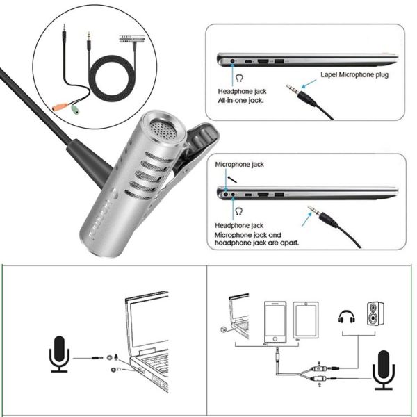 Yanmai R933 Professional Clip-on Lapel Mic Lavalier Omni-directional Double Condenser Microphone Silver, For Live Broadcast, Show, KTV, etc - Image 7