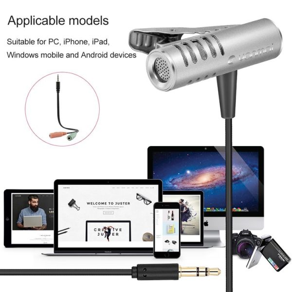 Yanmai R933 Professional Clip-on Lapel Mic Lavalier Omni-directional Double Condenser Microphone Silver, For Live Broadcast, Show, KTV, etc - Image 8