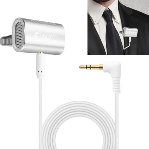 Yanmai R977 Recording Clip-on Lapel Mic Lavalier Omni-directional Double Condenser Microphone, Compatible with PC / iPad / Android and others, for Live Broadcast, Show, KTV, etc (Silver)