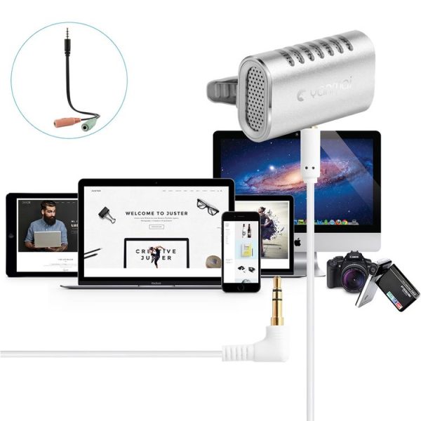 Yanmai R977 Recording Clip-on Lapel Mic Lavalier Omni-directional Double Condenser Microphone, Compatible with PC / iPad / Android and others, for Live Broadcast, Show, KTV, etc (Silver) - Image 8