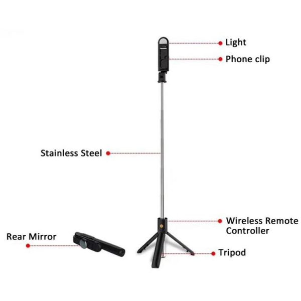 K10S Mobile Phone Live Broadcast Desktop Bluetooth Remote Control Integrated Stand Tripod with Fill Light (Black) - Image 3