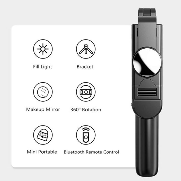 K10S Mobile Phone Live Broadcast Desktop Bluetooth Remote Control Integrated Stand Tripod with Fill Light (Black) - Image 4
