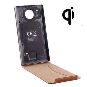 Vertical Flip Genuine Leather Case + QI Wireless Standard Charging Back Cover For Microsoft Lumia 950 XL (Brown)