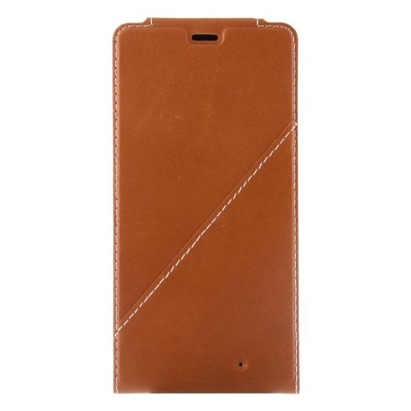 Vertical Flip Genuine Leather Case + QI Wireless Standard Charging Back Cover For Microsoft Lumia 950 XL (Brown) - Image 2