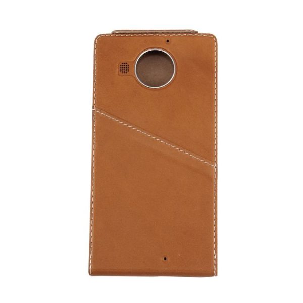 Vertical Flip Genuine Leather Case + QI Wireless Standard Charging Back Cover For Microsoft Lumia 950 XL (Brown) - Image 3