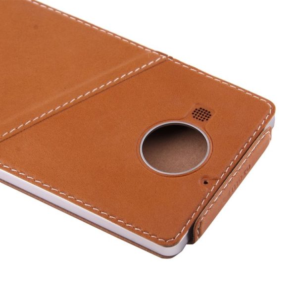 Vertical Flip Genuine Leather Case + QI Wireless Standard Charging Back Cover For Microsoft Lumia 950 XL (Brown) - Image 6