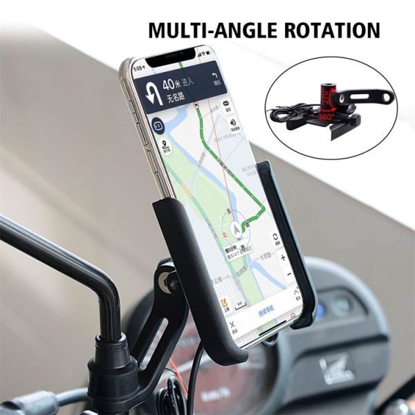 CS-856D1 Motorcycle Rotatable Chargeable Aluminum Alloy Mobile Phone Holder, Mirror Holder Version (Black) - Image 4