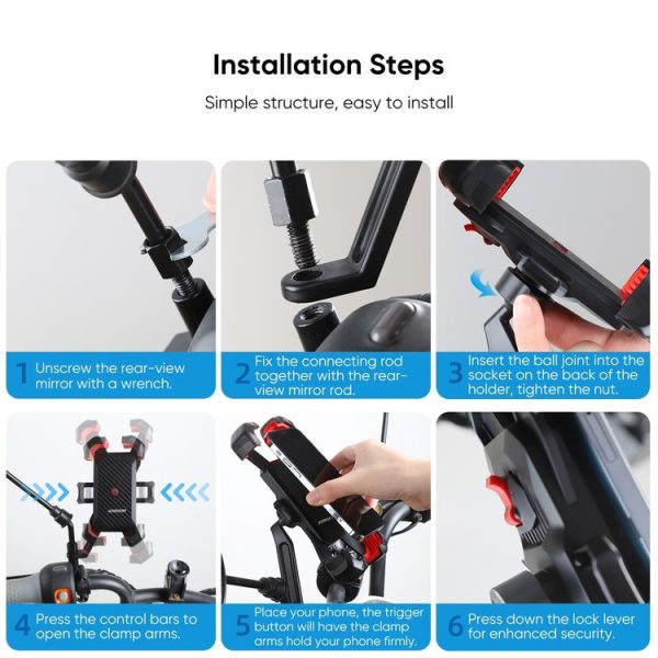 JOYROOM JR-ZS288 Motorcycle Mobile Phone Mount Holder (Black) - Image 6