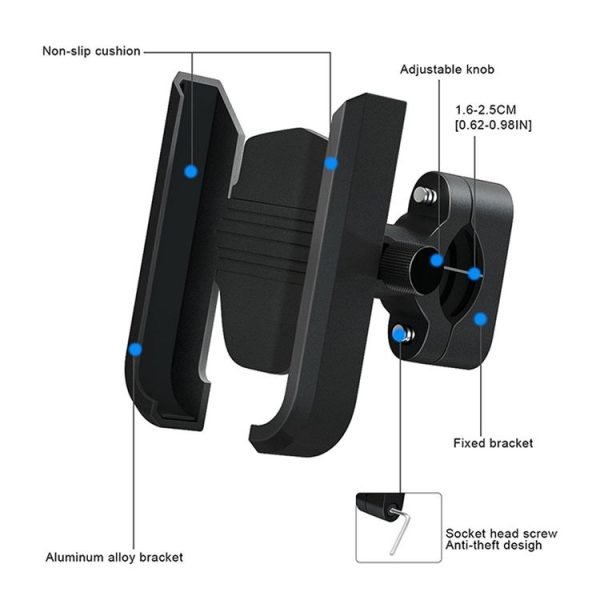 CS-1068A1 Motorcycle Aluminum Alloy Mobile Phone Holder Bracket, Handlebar Version (Black) - Image 8