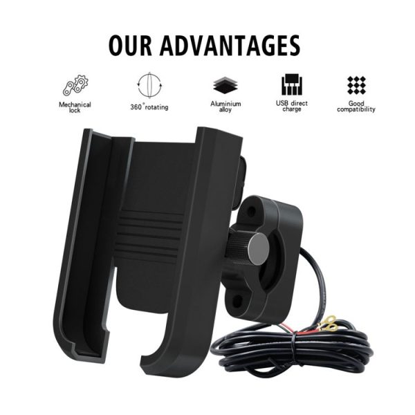 CS-1068C1 Motorcycle Aluminum Alloy Mobile Phone Holder Bracket with Charging Function, Handlebar Version (Black) - Image 3