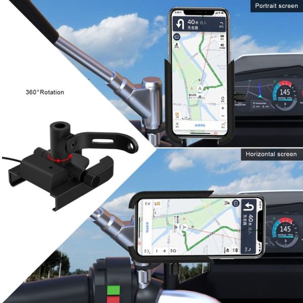 CS-1068D1 Motorcycle Aluminum Alloy Mobile Phone Holder Bracket with Charging Function, Mirror Holder Version (Black) - Image 6