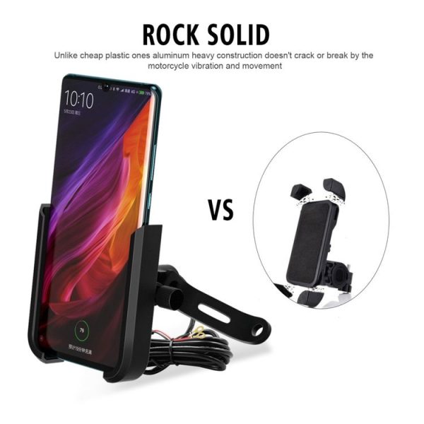 CS-1068D1 Motorcycle Aluminum Alloy Mobile Phone Holder Bracket with Charging Function, Mirror Holder Version (Black) - Image 7
