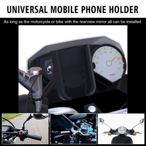CS-1068D1 Motorcycle Aluminum Alloy Mobile Phone Holder Bracket with Charging Function, Mirror Holder Version (Black) - Image 9