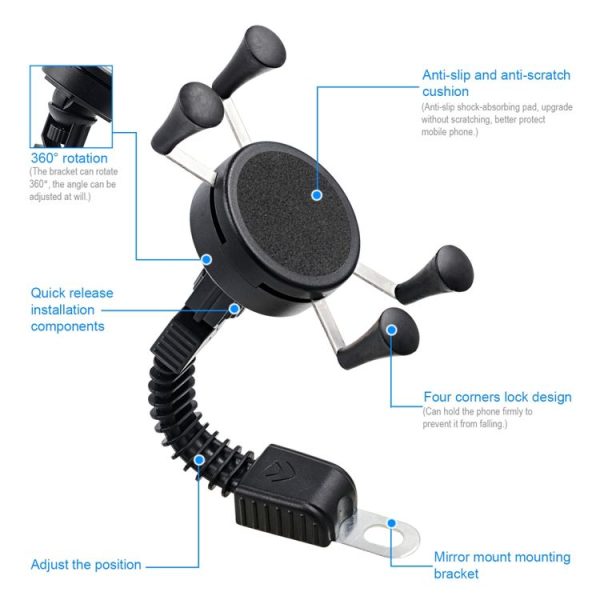 CS-1073B1 Motorcycle Mobile Phone Holder Bracket, Mirror Holder Version (Black) - Image 4