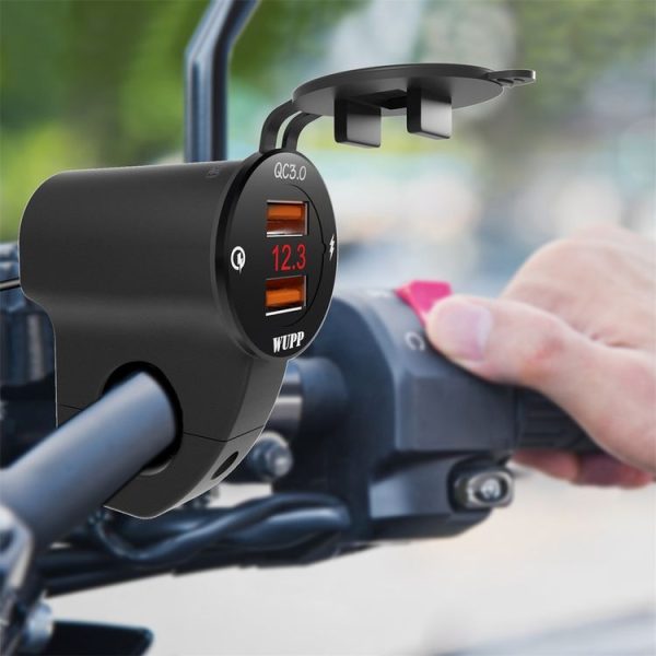 WUPP ZH-975B3 Motorcycle Aluminum Alloy Waterproof Mobile Phone Double QC3.0 Quick Charging Charger with Voltmeter (Black) - Image 2