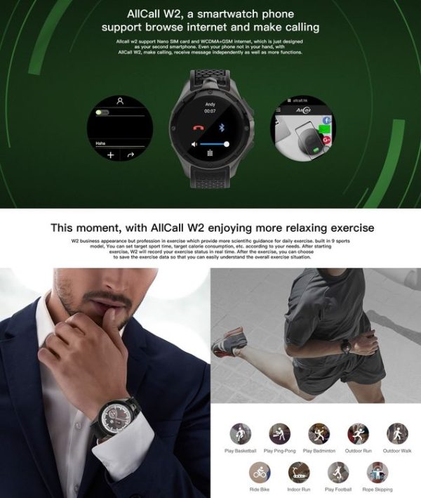 AllCall W2 Smart Watch Phone, 2GB+16GB, IP68 Waterproof, 1.39 inch Android 7.0, MTK6580 Quad Core up to 1.3GHz, Network: 3G, Heart Rate / Exercise Mode / 2.0MP Camera / GPS / Bluetooth (Tarnish) - Image 10