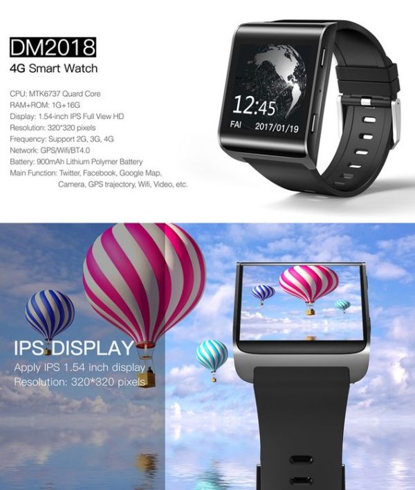DOMINO DM2018 Smart Watch Phone, 1GB+16GB, 1.54 inch Android 6.0, MTK6737M Quad Core 1.1GHz, Network: 3G, 1.3MP Camera / Heart Rate / Pedometer / GPS / WiFi / Bluetooth / SOS (Black) - Image 6