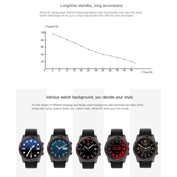 AllCall W1 Smart Watch Phone, 2GB+16GB, Life Waterproof, 1.39 inch Android 5.1, MTK6580 Quad Core 1.0GHz, Network: 3G, Heart Rate / Pedometer / Weather / GPS / Bluetooth (Tarnish) - Image 12