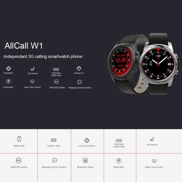 AllCall W1 Smart Watch Phone, 2GB+16GB, Life Waterproof, 1.39 inch Android 5.1, MTK6580 Quad Core 1.0GHz, Network: 3G, Heart Rate / Pedometer / Weather / GPS / Bluetooth (Tarnish) - Image 6
